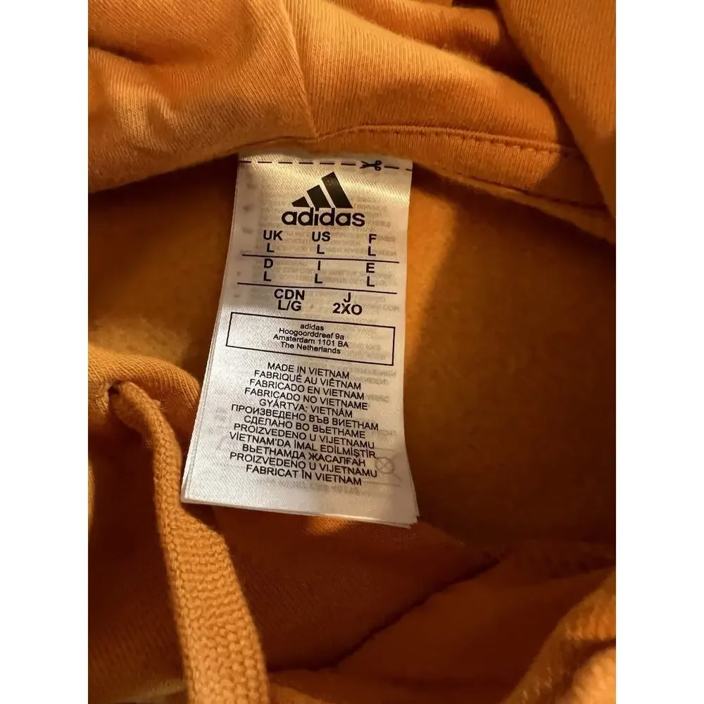 adidas Men's Orange Cotton Pullover Hoodie Graphic Logo size L